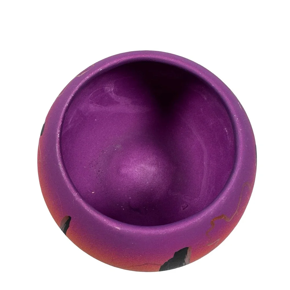 Jay Navajo‎ Hand Painted Purple Orange Desert Sunset Seed Pot Pottery Vase 4in